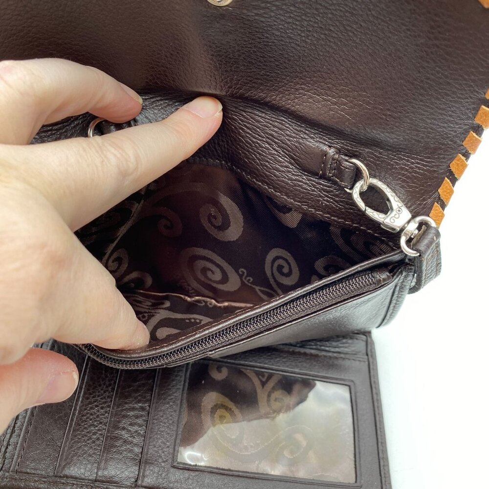 VTG Brighton crossbody wallet brown pebbled leather removable strap Y2K - Picture 10 of 11